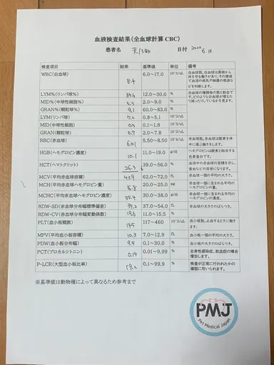 6月16日血液検査結果