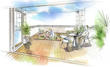 バルコニーの使い方　積み木で遊ぼう