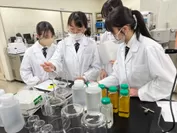 海藻 バス オイルを試作する安田女子高校の生徒