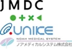 株式会社JMDC、株式会社ユニケソフトウェアリサーチ、ノアメディカルシステム株式会社のロゴ