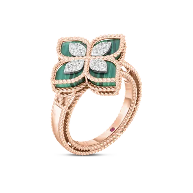 〈プリンセスフラワー〉K18RG/WG・マラカイト・ダイヤモンド リング 税込616,000円