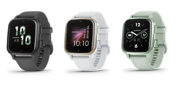 Venu Sq 2 左から：Shadow Gray／Slate、White／Cream Gold、Cool Mint／Metallic Mint