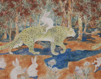 「獣」リナ 岩絵具 麻紙　117x91cm 2022