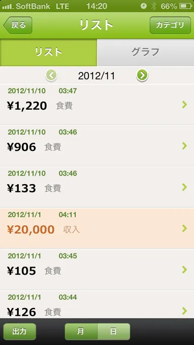 収入も出費もリストで簡単確認