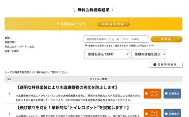 無料会員登録後の検索結果