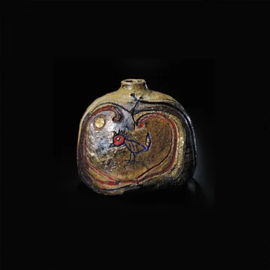 彩色備前扁壺「赤い鳥」