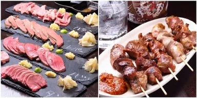 左：肉刺し、右：やきとん・焼き鳥