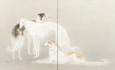 山口華楊「洋犬図」　1937年(昭和12)第1回新文展　東京国立近代美術館蔵