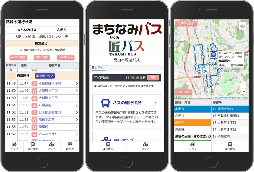 岐阜県高山市「まちなみバス・匠バス」で
バスロケーションシステム「BUS CATCH」の試行運用を開始しました