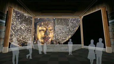 会場イメージ図(8K文化財　国宝「観音菩薩立像　救世観音」法隆寺)＜空間をこえた出会い―法隆寺　謎に満ちた金色の秘仏＞