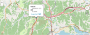 履歴アイコンをクリックすると時間・速度詳細をポップアップ表示 Google Mapリンクから地点住所の確認も可能