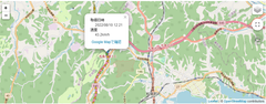 履歴アイコンをクリックすると時間・速度詳細をポップアップ表示 Google Mapリンクから地点住所の確認も可能