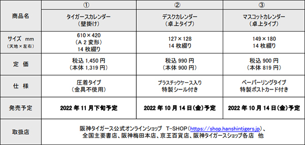 23 Hanshin Tigers Calendar 阪神タイガース 23年版カレンダー 3種類 10月7日 金 から通信販売にて先行受付開始 阪神電気鉄道株式会社のプレスリリース