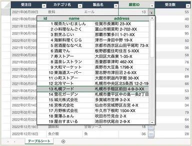 【テーブルシート】ルックアップ列
