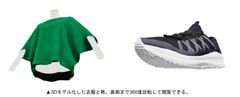 3Dモデル化した衣服と靴。裏側まで360度回転して閲覧できる。
