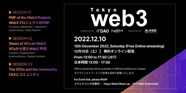 日本と世界をつなぐ　
Web3国際カンファレンス Web3 Tokyo 2022
2022年12月10日 オンライン開催 – NET24