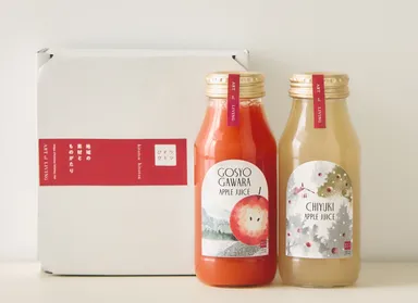 樹上完熟手摘みりんごそのままジュース紅白小瓶2本セット