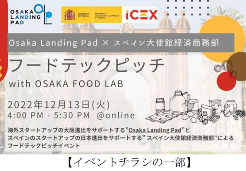 ～日本市場に興味のあるスペインの
フードテックスタートアップをサポート～
Osaka Landing Pad × スペイン大使館 経済商務部
フードテックピッチイベント