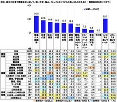 現在、自分の仕事や職業生活に関して、強い不安、悩み、ストレスとなっていると感じるものがあるか