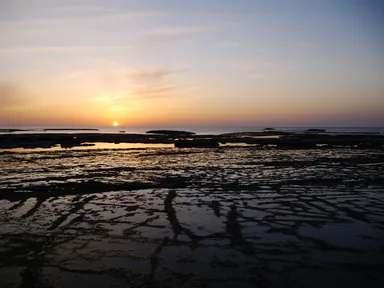 「万畳敷」風が穏やかな日には、平らな土地に薄く水が張った状態になり、まるで「ウユニ塩湖」のような鏡面の世界を楽しめます