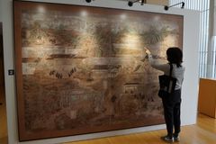国宝「聖徳太子絵伝」原寸大グラフィックパネル ※2018年撮影