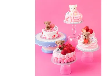 【バレンタイン限定ミニケーキ】アムール1,782円(手前)、ポルテボヌール2,052円(右)、ビズビズ1,836円(左)、モナムール1,728円(後)(税込)