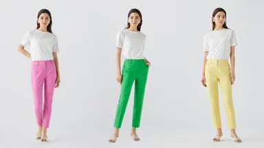 PLUS STYLE スティックパンツ(リネンブレンド)