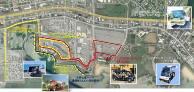 レベル2(有人操作)、レベル3(遠隔無人操作＋保安要員)の自動走行カートのルート図