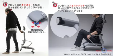 キャスターとフェルトで位置調整も移動もラクラク