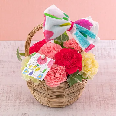 【山本頼子アートワーク】バンダナ付きバスケットアレンジメント_1_日比谷花壇