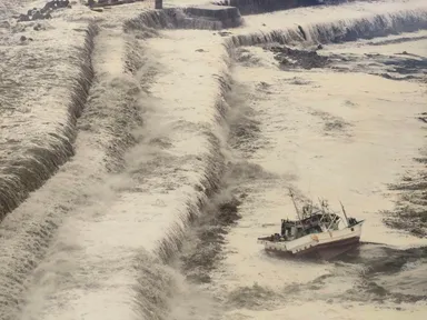 漁港に入り込む津波(写真提供：NPO法人光と風)