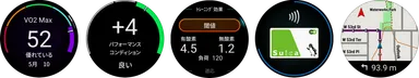 左からVO2 Max、パフォーマンスコンディション、トレーニング効果、フルカラーマップ、Suica