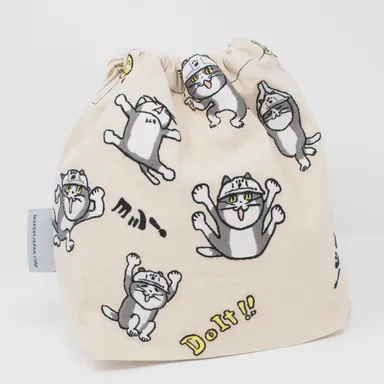 仕事猫　刺繍総柄巾着(2)