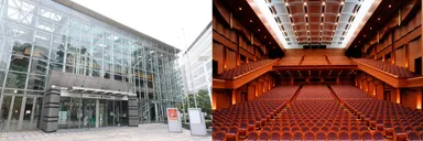 左：アプリコ外観、右：アプリコ大ホール