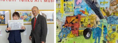 【絹谷幸二キッズ賞 グランプリ】浅井 峻世さん 作品タイトル：「はしご車のまえで」