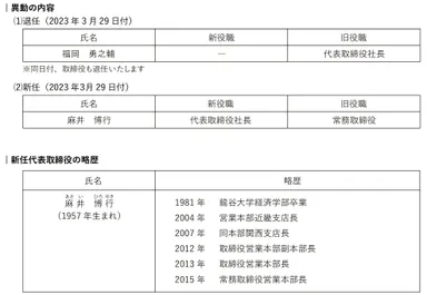 代表取締役の異動に関するお知らせ