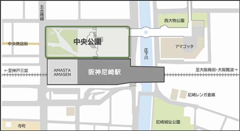 阪神尼崎駅前 中央公園のリニューアルを実施します
～関西初！都市公園リノベーション協定制度を活用し、
公園施設設置管理協定を締結～