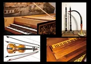 オリジナル楽器(上段左から)チェンバロ、バロックオーボエ　(下段左から)バロックヴァイオリン、ポジティフオルガン