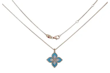 〈プリンセスフラワー〉ネックレス K18RG/WG・ターコイズ・ダイヤモンド 長さ約45cm ￥638,000(税込)