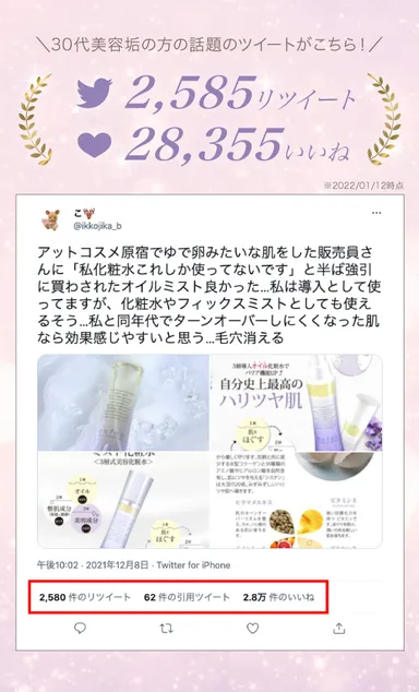 「毛穴消える」2.8万いいね