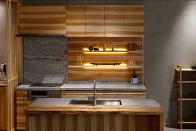 国産樺材と御影石でできたキッチンセット