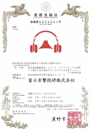 商品ロゴの商標登録証