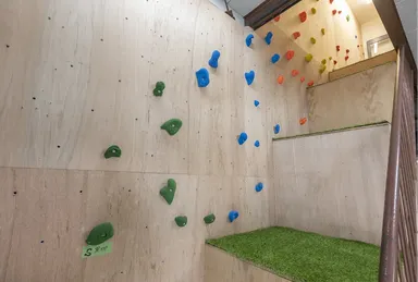 エントランスに設置されているボルダリング