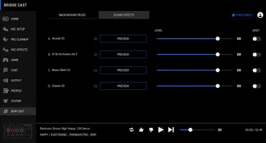 『BGM CAST』効果音設定画面