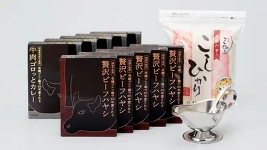 贅沢ビーフハヤシと三田米とグレイビーボードのセット