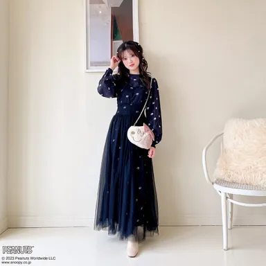 チュール×総柄ワンピースSET　10,890円(tax in)