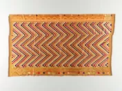 プルカリ(覆い布) 茶木綿地波形幾何文様刺繍