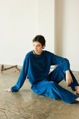 cotton velour wide pants 97.INDIGO〈indigo〉