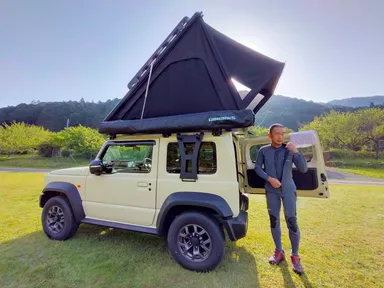 くまの川遊び部さん体験前のキャンプ場で