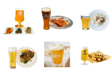 飲み歩きチケットメニューイメージ(左上から、クラフトビアマーケット、YONA YONA BEER WORKS、ポヨ／左下から、ミュンヘン、キッチンカー(Dandy Kitchen)、オクトーバーフェスト)